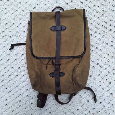 Filson Tin Cloth Waxed Cotton Canvas Backpack Leather Straps - Made In USA - Image 1 of 4