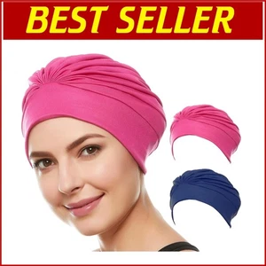 Gorra de natación de moda para mujer con forro resistente al agua y diseño de turbante plisado - Imagen 1 de 9