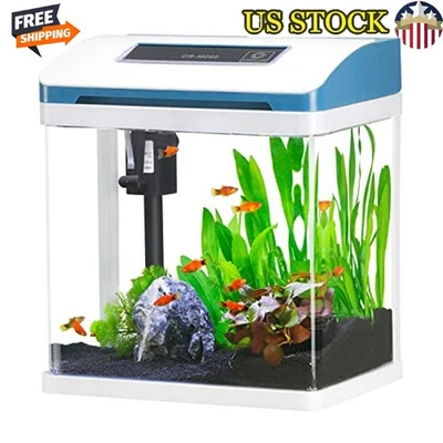 2 Gallon Self Cleaning Glass Fish Tank LED Lights Betta Shrimp Guppy Goldfish US - Image 1 of 4
