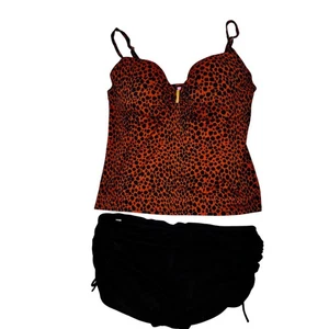 Victoria's Secret Tankini Skirted Bikini Swimsuit Set Orange Black Women's M 36C - Picture 1 of 13