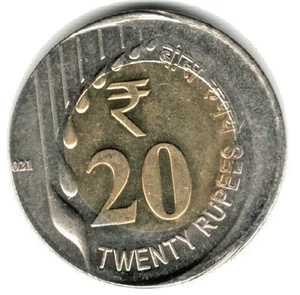 ERROR - 2021 INDIA REPUBLIC 20 RUPEE RAINDROP BI-METALIC 1 UNC ERROR COIN # C - Picture 1 of 2