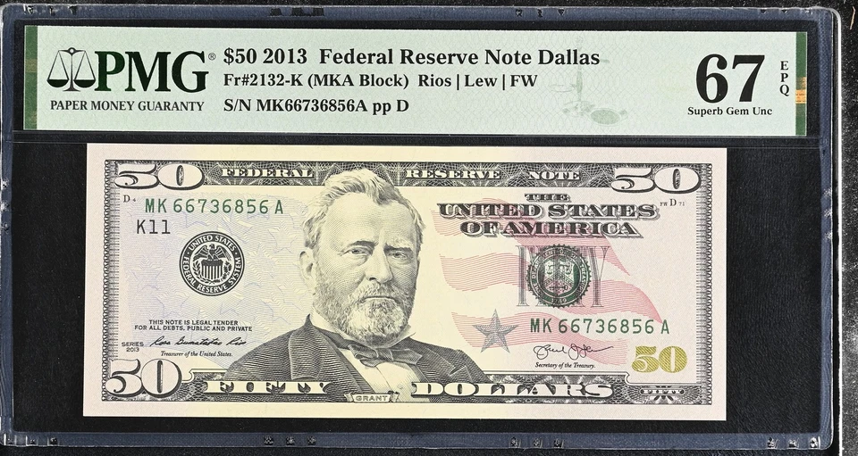 United States 50 Dollars USA 2013 P 542 K Dallas Superb Gem UNC PMG 67 EPQ - Image 1 of 3