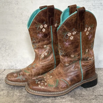 Smoky Mountain Girl's Western Floral Embroidered Leather Boots Sz 12.5 - Image 1 of 4