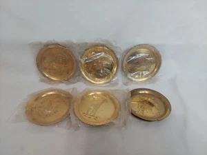 12 Vintage massive Messing Untersetzer je 2 Elefant Tukan Giraffe Flamingo Papagei Löwe - Bild 1 von 18