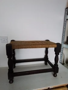 Vintage Wooden Woven Wicker Rattan Foot Stool Square - Picture 1 of 6