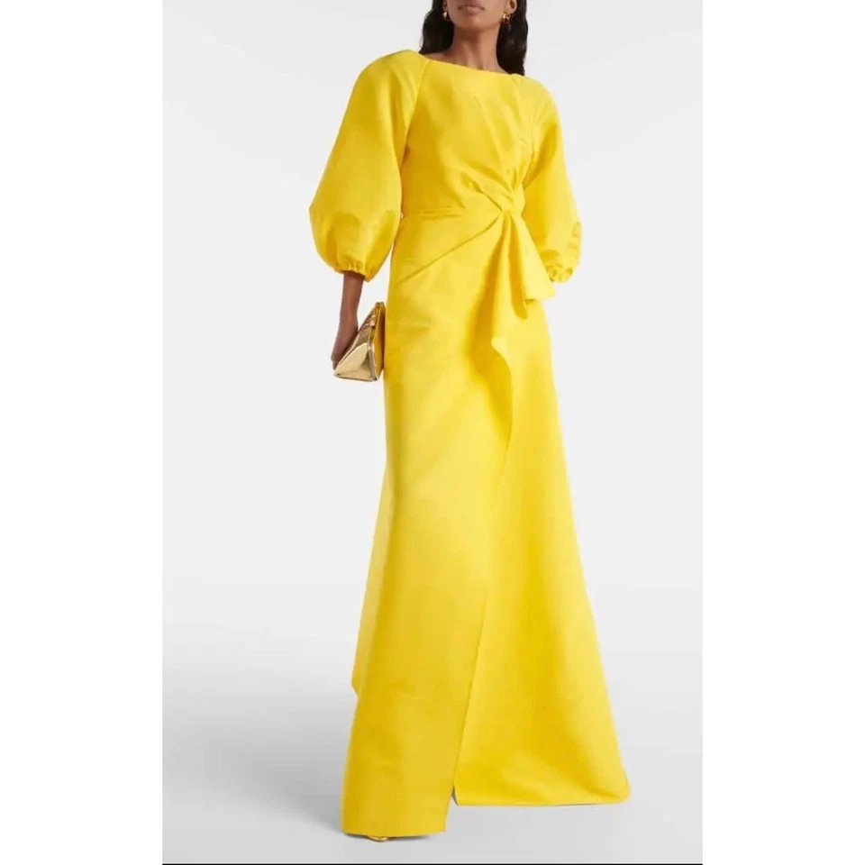 Maxi Vestido CAROLINA HERRERA Drapeado Seda en Amarillo **ver fotos para más detalles** Foto 1 de 4