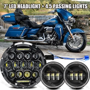 For Harley Davidson Electra Glide Classic 7" LED Headlight + 4.5" Passing Lights - Picture 1 of 11