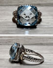 Vintage Designer Atr Sterling Silver & 14K Gold Blue Topaz & Diamond Ring