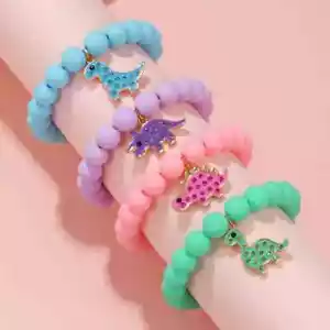 Set Bracciale Dinosauro Bambini 4PCS | Perline Pietra Acrilico Divertente Gioielli Regalo - Foto 1 di 7