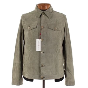 Luciano Barbera NWT 100% Leather Overshirt Size 52 (L US) In Solid Green - Picture 1 of 10