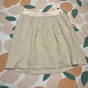 Airfield Elastic Waist Pleated Skirt Women's 8 Linen Tan Frayed Edge Accent - Picture 1 of 13