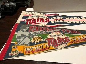 Vintage Baseball Pennants Minnesota Twins 1987 and 1991 World Series Champions - Picture 1 of 3