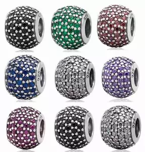 925 STERLING SILBER CZ GEBURTSSTEIN PERLE PASSEND FÜR EUROPÄISCHE CHARMS ARMBAND ARMREIF - Bild 1 von 8