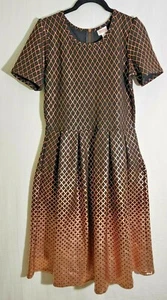 LulaRoe Elegante Abito Amelia Nero Immerso Ombre Oro Bronzo Lamina Shimmer L NUOVO - Foto 1 di 9