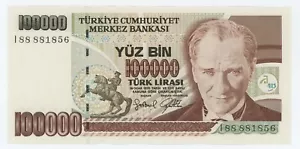 Turkey 100000 Lira L.1970 (1997) Pick 206 UNC Uncirculated Banknote Serie I88 - Picture 1 of 2