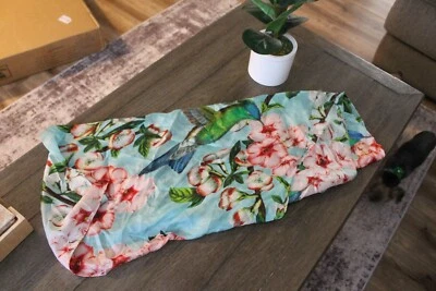 TED BAKER SILK HIBISCUS & BIRD AQUA SILK SCARF LARGE EUC BEAUTIFUL - Image 1 of 4