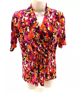 Josephine Studios Ladies Blouse Petite Size S Short-Sleeve V-Neck Abstract Color - Picture 1 of 9
