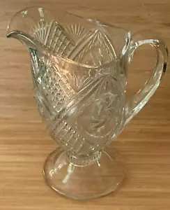 Brocca trasparente EAPG Indiana Glass Juno doppia girandola o Star Whorl ottima! - Foto 1 di 10