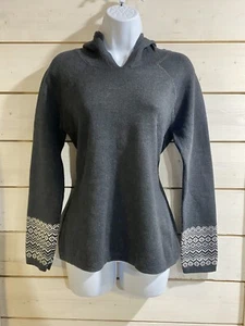 Womens Aspen Fair Isle MED Sweater Hooded Dark Gray White Ski Winter Spring Nice - Picture 1 of 5
