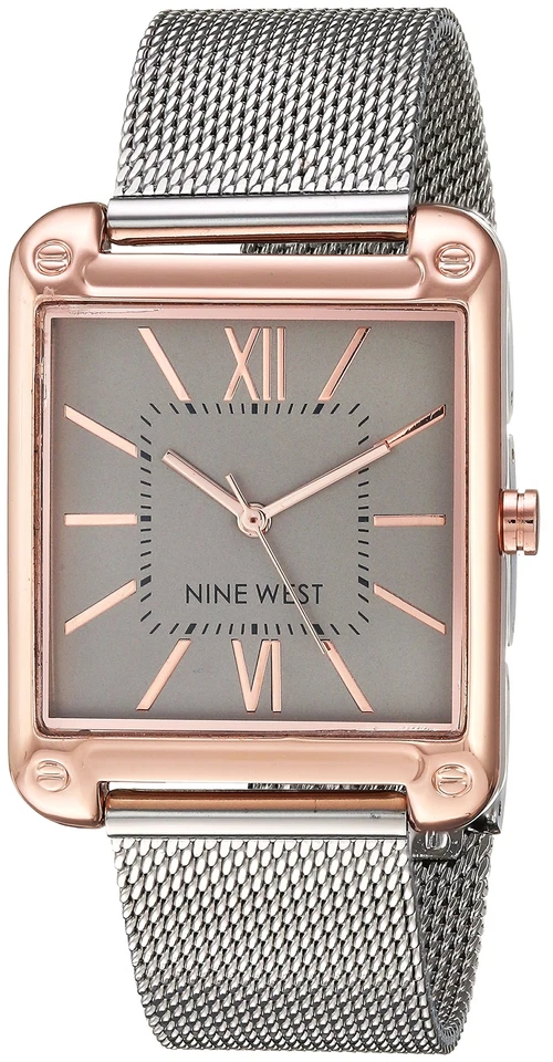 Nine West Women's Rose Gold-tone and Silver-tone Mesh Bracelet Watch