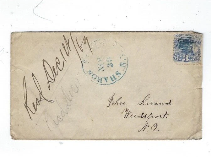 1869 Sharon Springs New York, 3c Train #114, Blue Cancel - Image 1 of 1