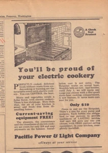 1926 PACIFIC POWER & LIGHT COMPANY vtg print ad, Electric Cookery, Check Seal - Picture 1 of 1