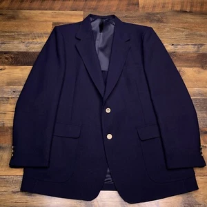 Vintage Arnold Palmer Sport Coat Mens 46L Navy Blue Wool Blazer Gold Buttons - Picture 1 of 17