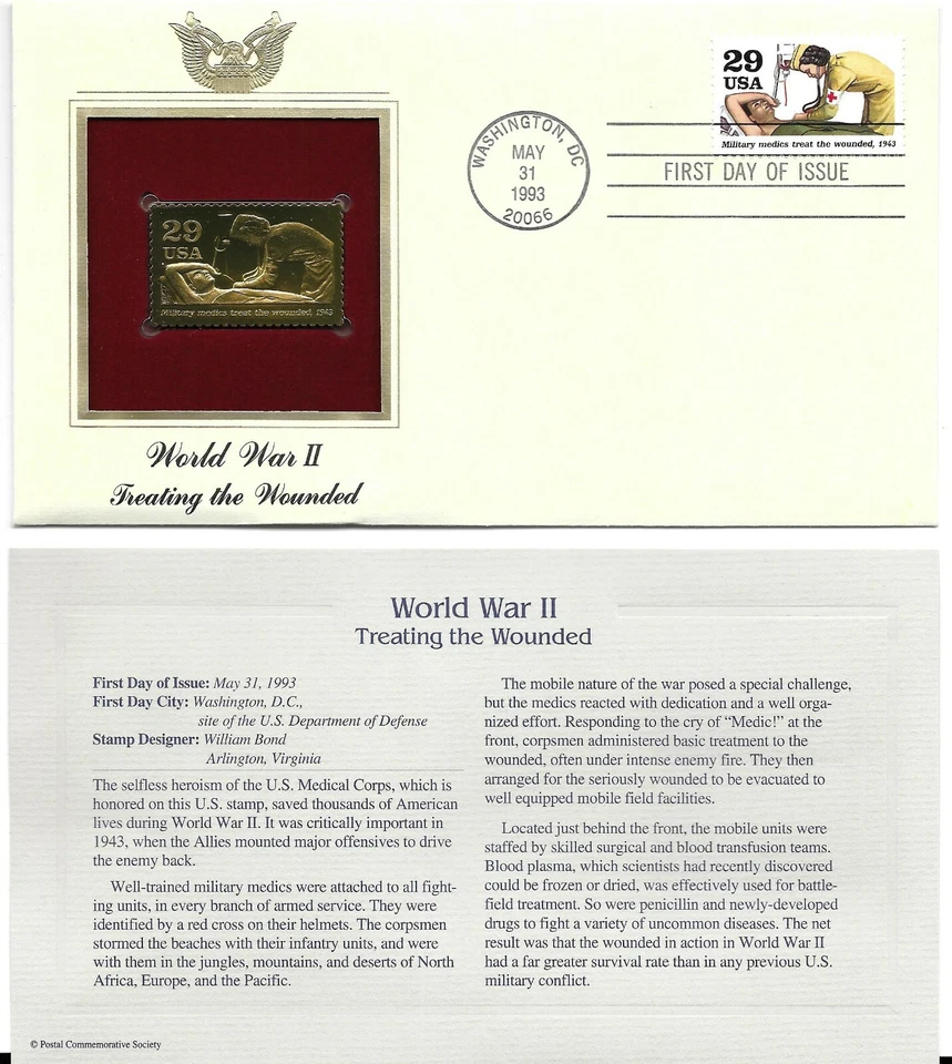 World War II-Treating The Wounded-1st day issue-Golden Replica - Image 1 of 1