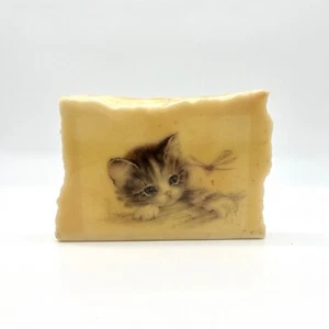 Vintage Kitten Dragonfly Stone Block Paperweight Desk Decor Cute Cat Art - Picture 1 of 7