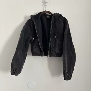 BDG Urban Outfitters Women's Size XS Black Corduroy Cropped Hooded Jacket - Picture 1 of 4