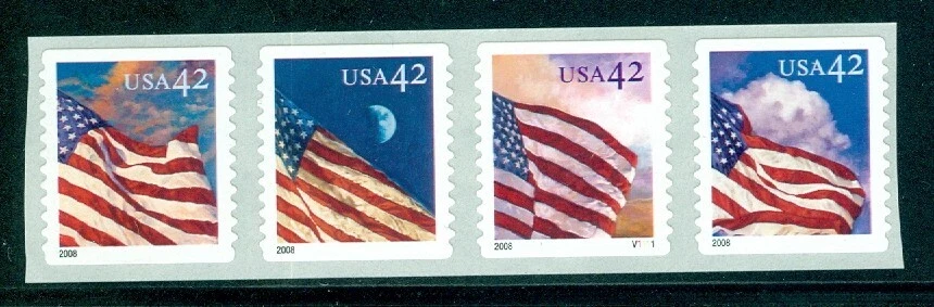 US 4247a Flags, Plate #V1111 Coil Strip/4 Mint NH - Image 1 of 1
