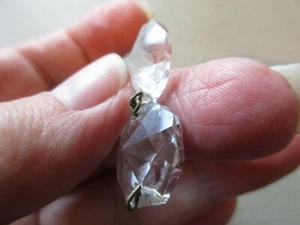 ANTIQUE VINTAGE PRETTY ART DECO CRYSTAL GLASS DOUBLE DROP FOB CHARM PENDANT OLD - Picture 1 of 3