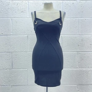 EDGE STREET BLACK MINI DRESS STRAP SLEEVELESS CROSS FRONT PINTUCK Y2K UK 6 - Picture 1 of 6
