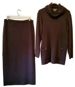 Nina Charles for Kasper Brown Wool Blend Cowl Neck Sweater & Skirt Set sz Medium - Picture 1 of 5