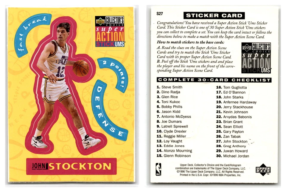 1996-97 Collectors Choice Stickers #S27 John Stockton - Utah Jazz - Image 1 of 1