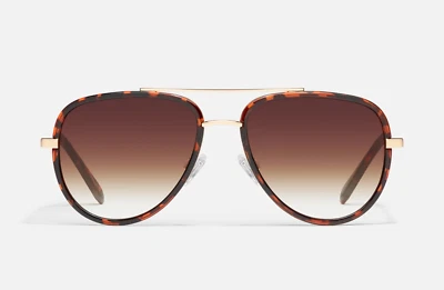 Gafas de sol Quay unisex todo en tortuga/marco dorado insertadas lentes aviador con estuche Foto 1 de 4