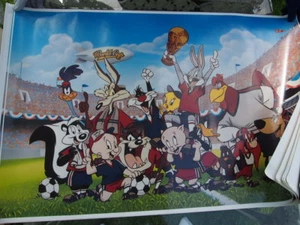 VINTAGE LG 1994 FIFA WORLD CUP POSTER WARNER BROS CARTOON CHARACTERS MADE IN USA - Picture 1 of 10