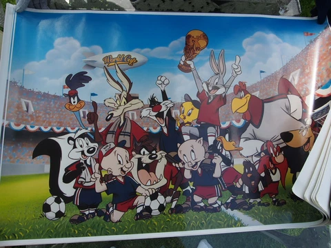 VINTAGE LG 1994 FIFA WORLD CUP POSTER WARNER BROS CARTOON CHARACTERS MADE IN USA Cover