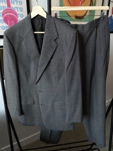Aquascutum 2 Piece Suit Wool Regent 100 Collection Gray/Black Geometric 42L USA - Picture 1 of 17