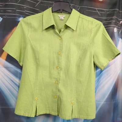 Christopher & Banks 女式 M 码亚麻混纺纽扣前上衣石灰绿色全新带标签! — 第 1/4 张图片