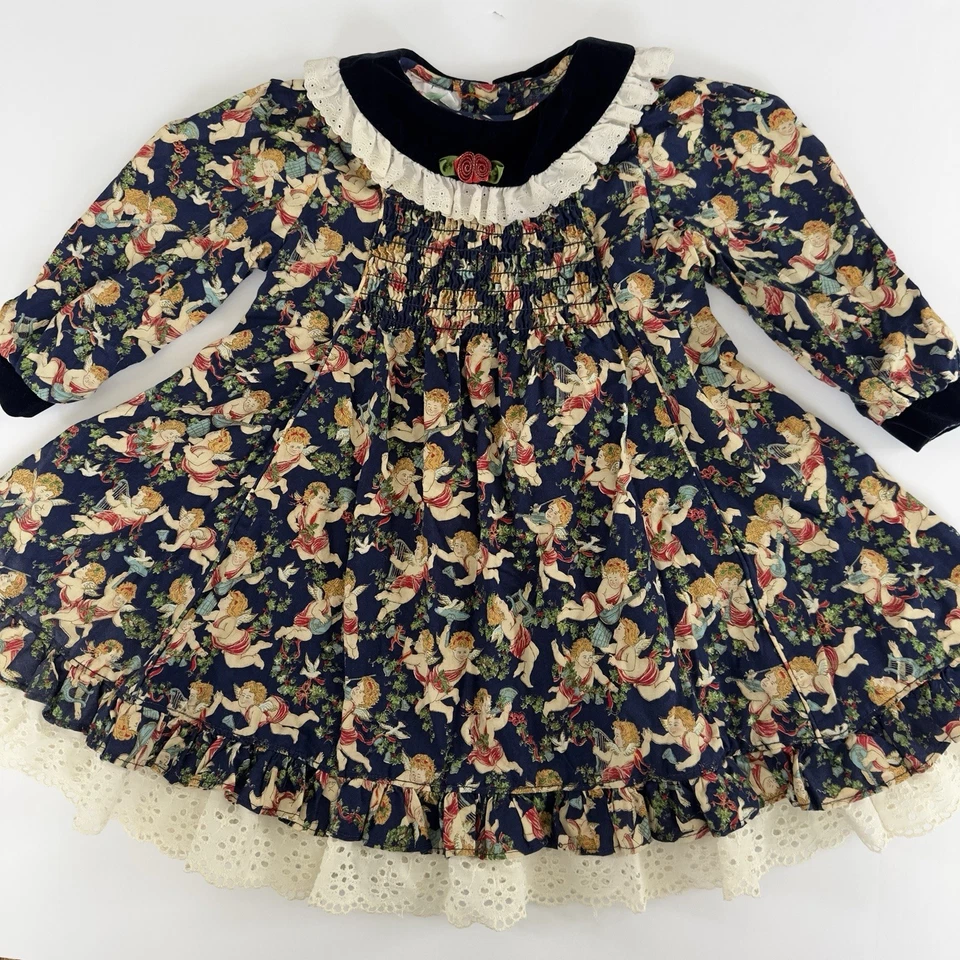 Vestido de Navidad Allison Ann 3T Estampado de Ángel Encaje Calado Dobladillo Cuello Terciopelo Foto 1 de 4