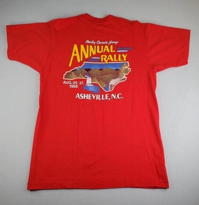 Camisa HOG 1988 Para Hombres L Roja Asheville NC Rally Anual Doble Lado Gráfico SS USADA EN EXCELENTE ESTADO DE COLECCIÓN Foto 1 de 4