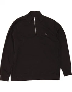 PENGUIN Mens Zip Neck Sweatshirt Jumper 2XL Black Cotton AR11 - Picture 1 of 3