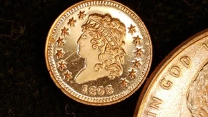 MINIATURMÜNZE 1808 KLASSIK KOPF ONE CENT PROOF WIE KUPFER - Bild 1 von 2