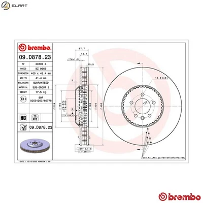 2x BRAKE DISC 09.D878.23 FOR LAND ROVER RANGE/SPORT/III/IV PT306 3.0L 6cyl 4.4L - Image 1 of 4