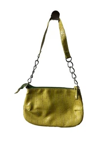 Girls Vintage Green Vinyl Hand Bag Small Chain Zippered - Picture 1 of 5