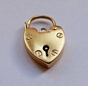 GROSSER VINTAGE 9 KT GOLD HERZ VORHÄNGESCHLOSS VERSCHLUSS CHARM ANHÄNGER BIRMINGHAM 1987 3,2 g - Bild 1 von 8