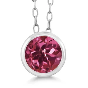 925 Sterling Silver Pink Tourmaline Pendant Necklace For Women (0.50 Cttw, - Picture 1 of 3