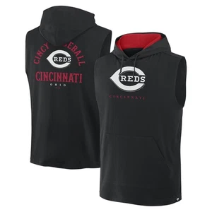 Men's Fanatics Black Cincinnati Reds Fire Speed Sleeveless Pullover Hoodie - Picture 1 of 3