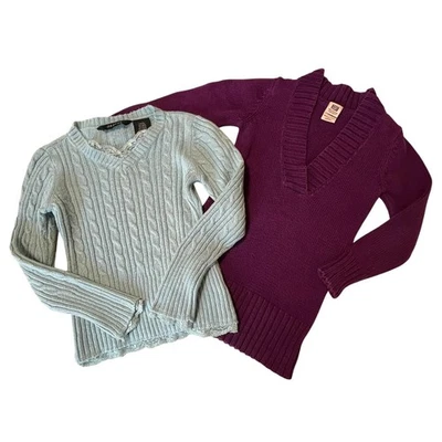 Lote de 2 suéteres Y2K niñas talla 6/6x cuello púrpura, ribete de encaje azul Foto 1 de 4